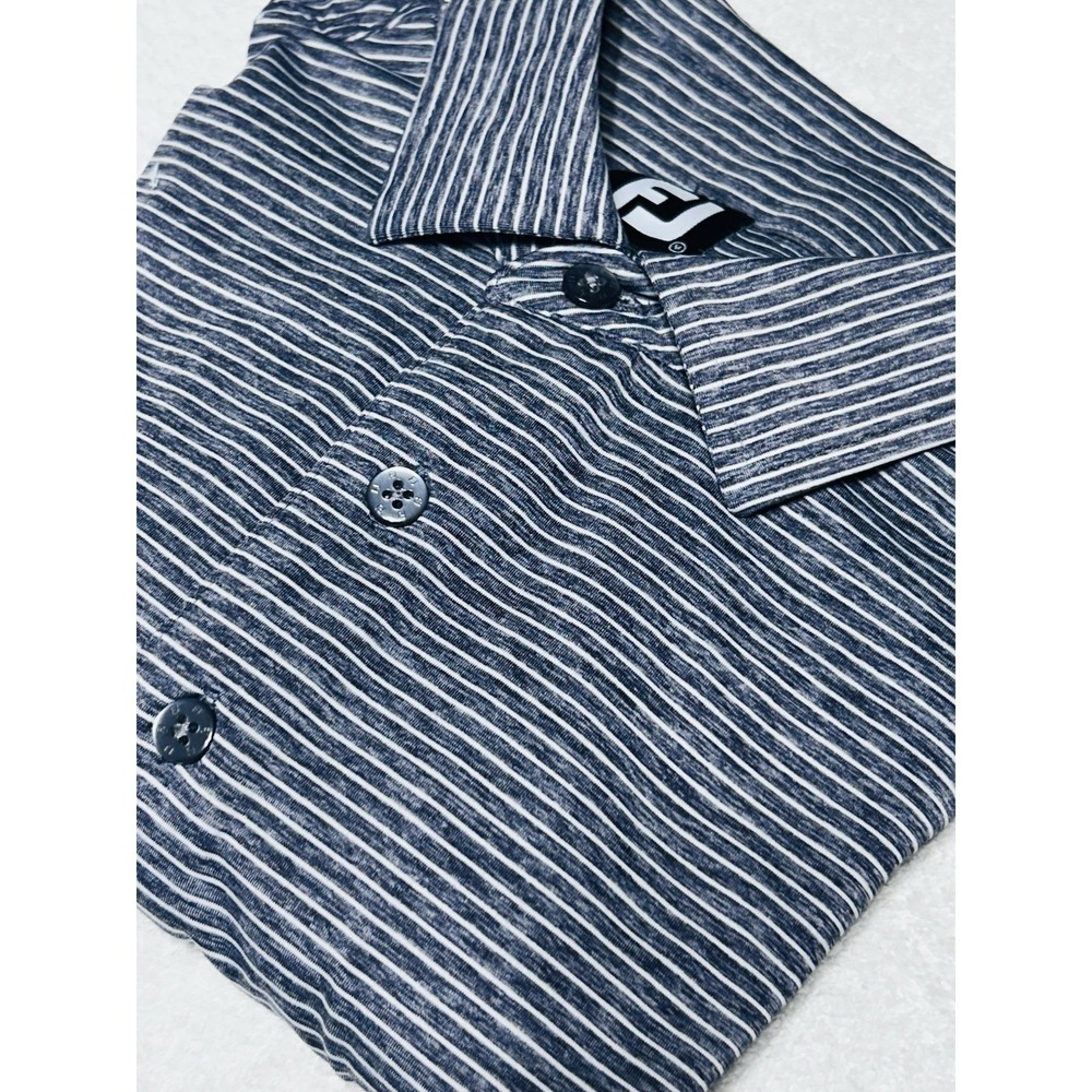FootJoy Men's M Dark Gray White Striped Performance Golf Polo Shirt FJ NO FLAWS